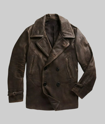 Alex Men’s Brown Double Breasted Leather Peacoat