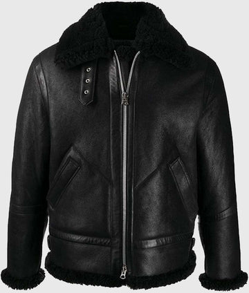 Ashley B-3 Shearling Black Leather Aviator Jacket