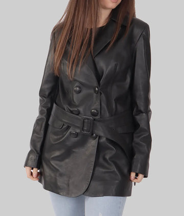 Cacy Women’s Black Leather Trench Coat