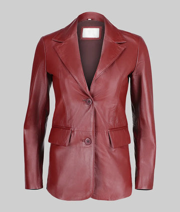 Jenna Women’s Maroon Two Button Leather Blazer Jacket