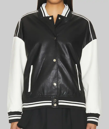 Genevieve Women’s Black and White Leather Varsity Jacket