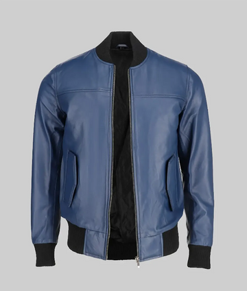 Bert Men’s Classic Fit Blue Bomber Leather Jacket