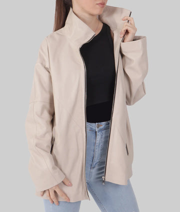 Hailey Womens White Leather Jacket
