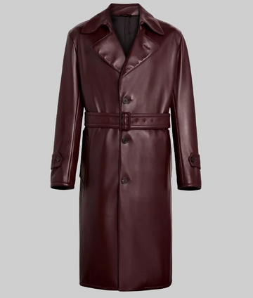 James Men’s Burgundy Leather Trench Coat