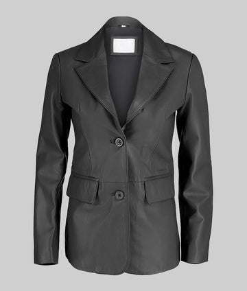 Jenna Women’s Black Two Button Leather Blazer Jacket