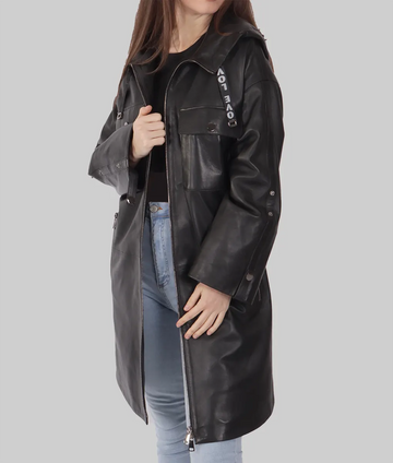 Julie Women’s Black Leather Duster Coat