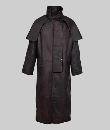 Kent Men’s Old School Black Distressed Leather Duster Coat
