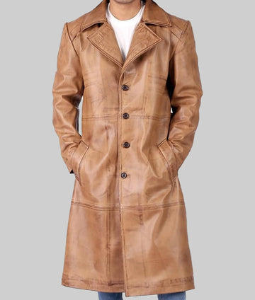 Kent Men’s Old School Dark Brown Distressed Leather Duster Coat