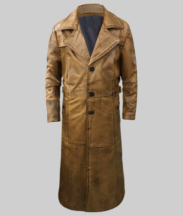 Lee Men’s Distressed Brown Leather Trench Coat