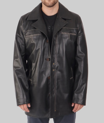 Pete Mens Black Leather Coat
