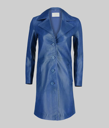 Roma Women’s Blue Leather Trench Coat