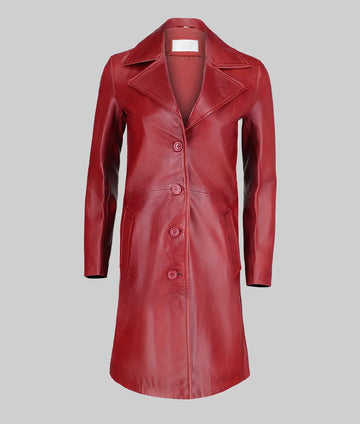 Roma Women’s Red Leather Trench Coat
