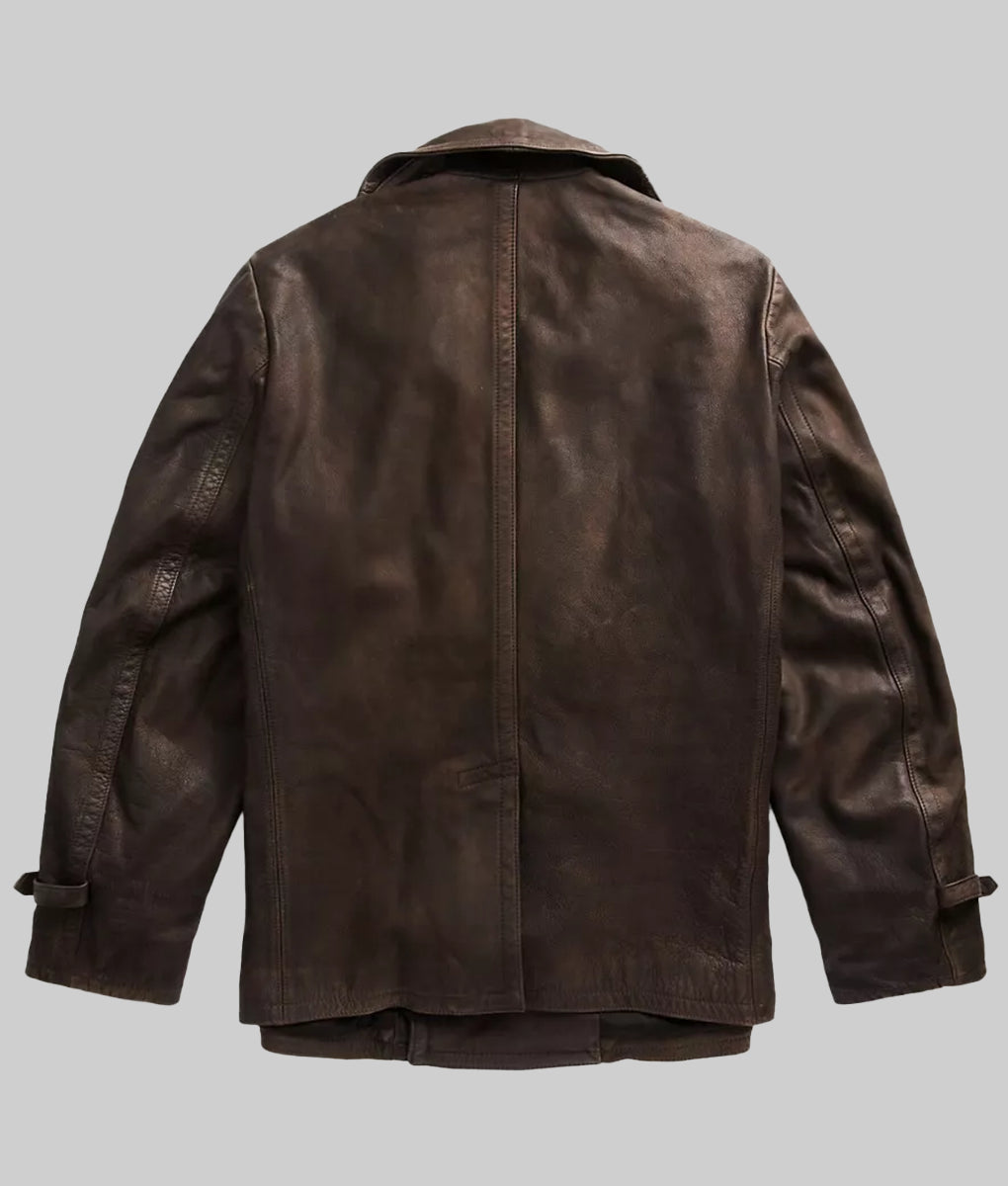 Alex Men’s Brown Double Breasted Leather Peacoat