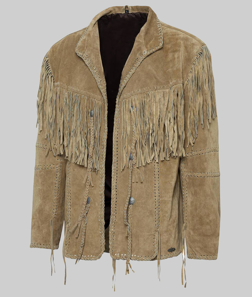 Andy Men’s Brown Western Style Fringe Leather Jacket