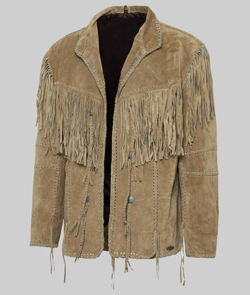 Andy Men’s Brown Western Style Fringe Leather Jacket