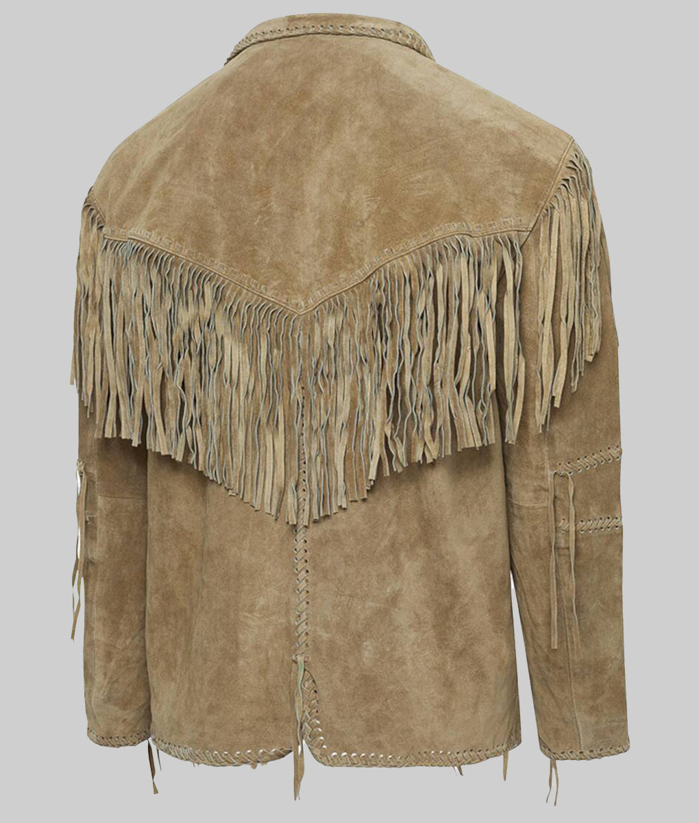 Andy Men’s Brown Western Style Fringe Leather Jacket