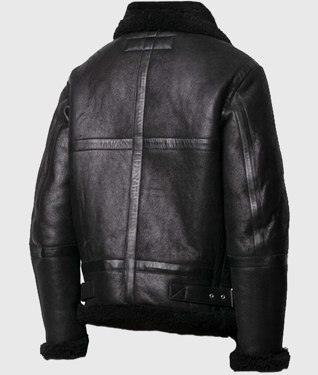 Ashley B-3 Shearling Black Leather Aviator Jacket