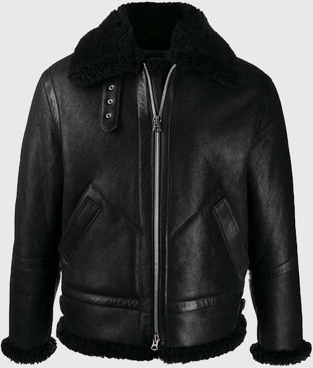 Ashley B-3 Shearling Black Leather Aviator Jacket