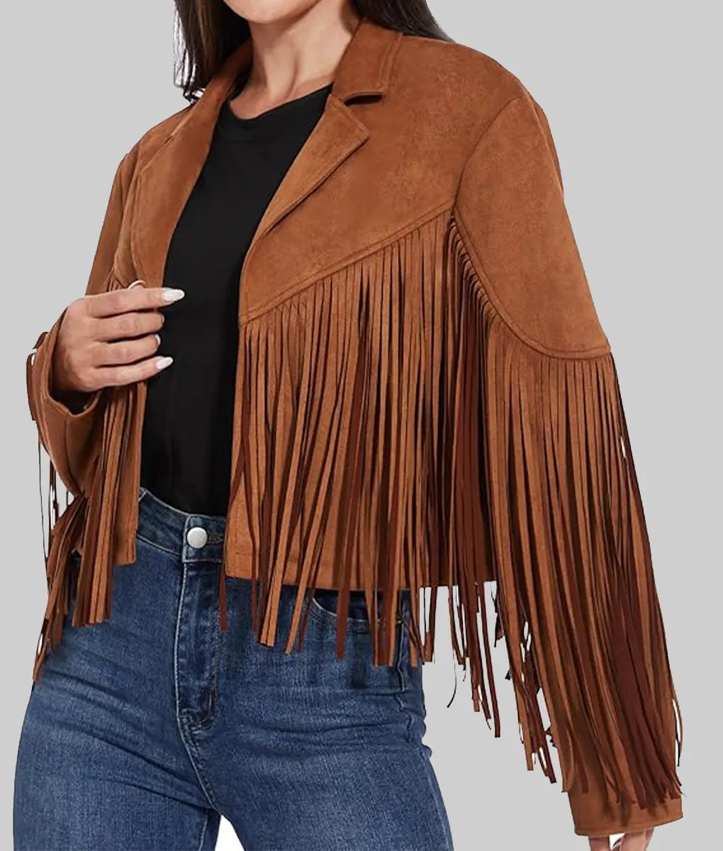 Ava Women’s Brown Western Style Fringed Leather Jacket