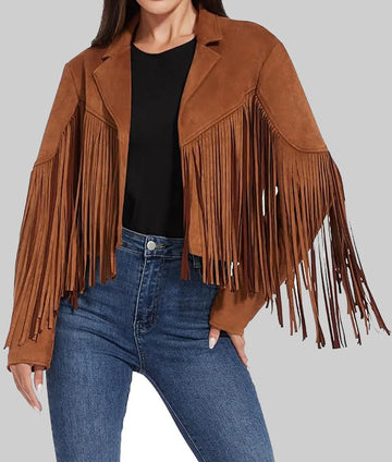 Ava Women’s Brown Western Style Fringed Leather Jacket