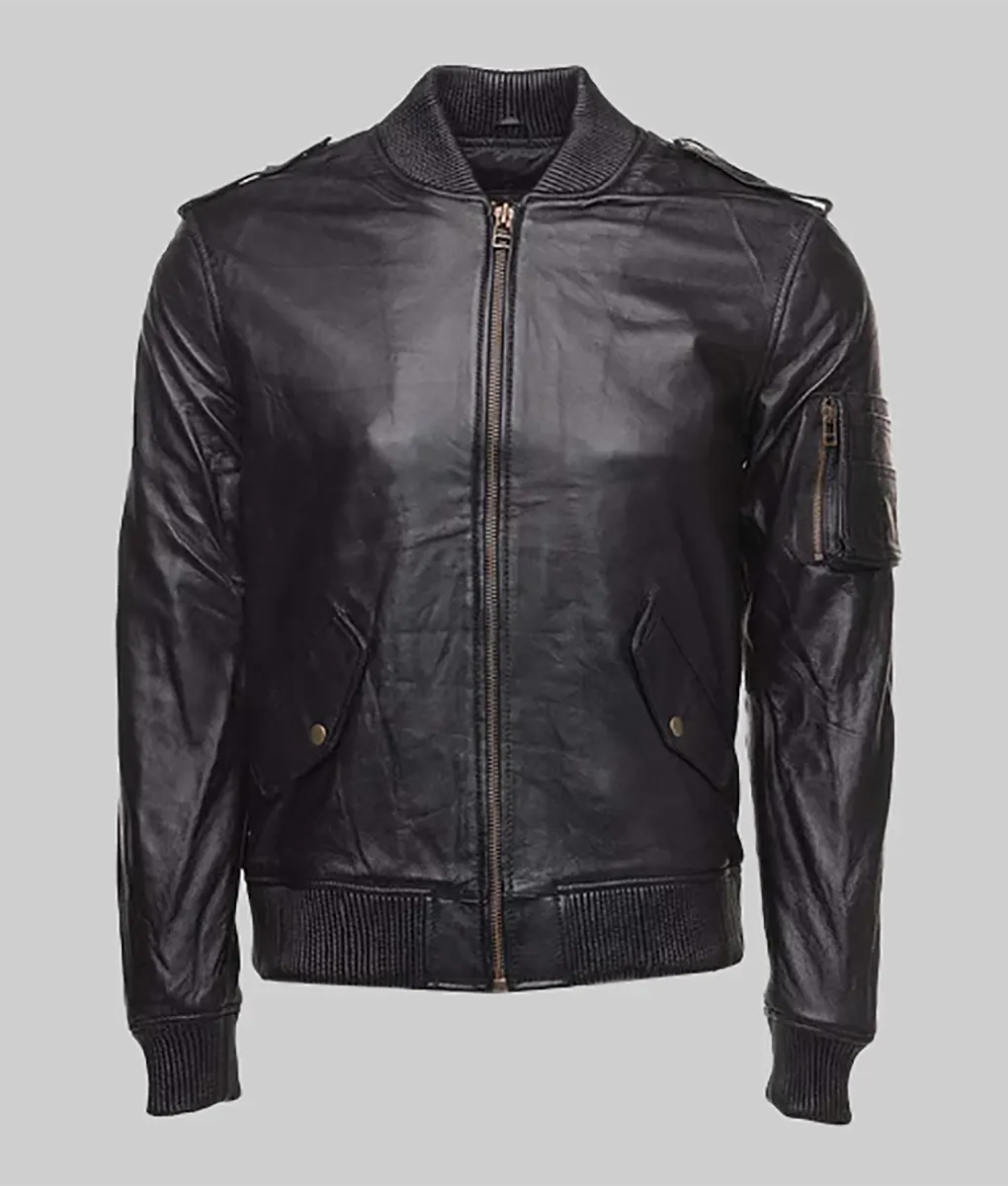 Bella Women’s Black MA-1 Bomber Leather Jacket