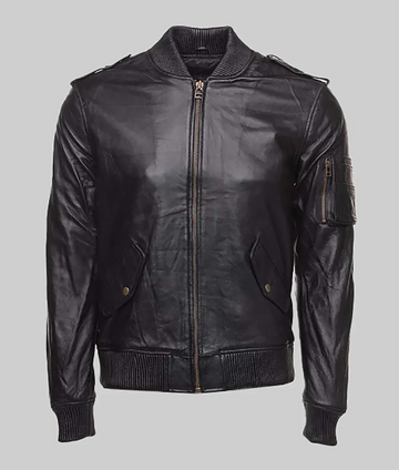Bella Women’s Black MA-1 Bomber Leather Jacket