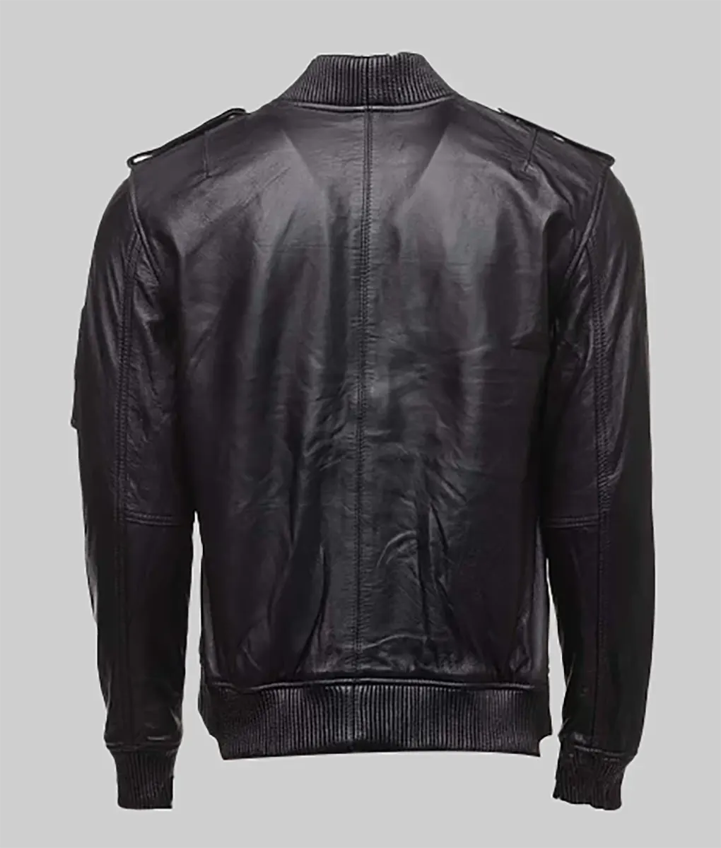 Bella Women’s Black MA-1 Bomber Leather Jacket