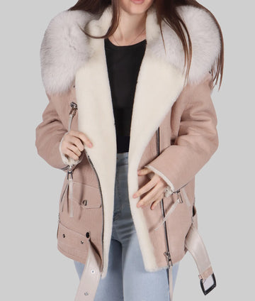 Bella Womens Pink B-3 Bomber Leather Jacket