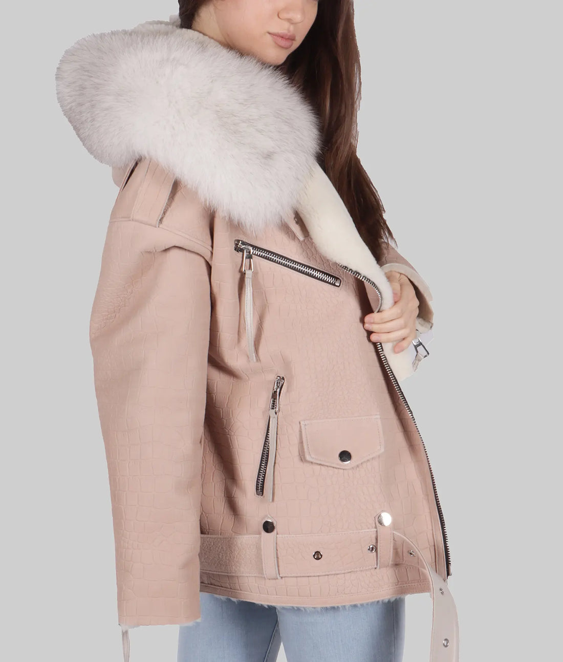 Bella Womens Pink B-3 Bomber Leather Jacket