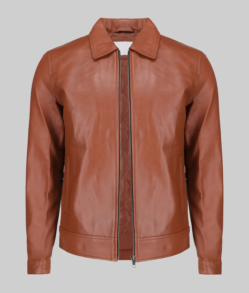 Bravo Men’s Classic Tan Harrington Leather Jacket