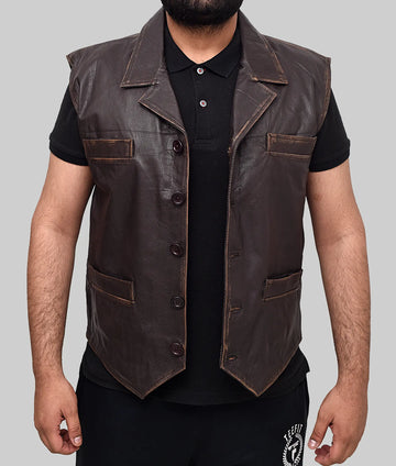 Calin Dark Brown Vintage Leather Vest