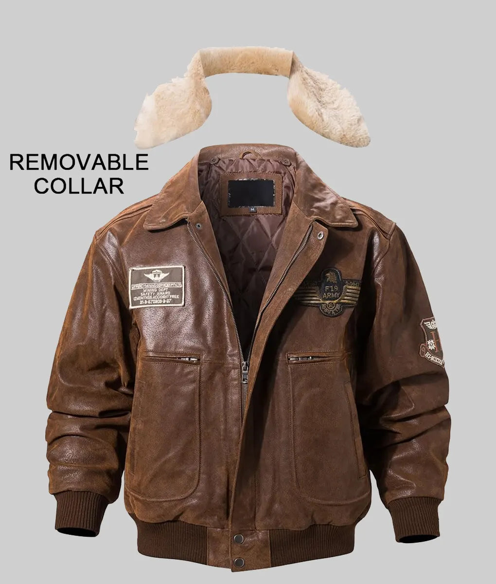 Captain Authentic Military Brown Aviator Bomber Leather Jacket