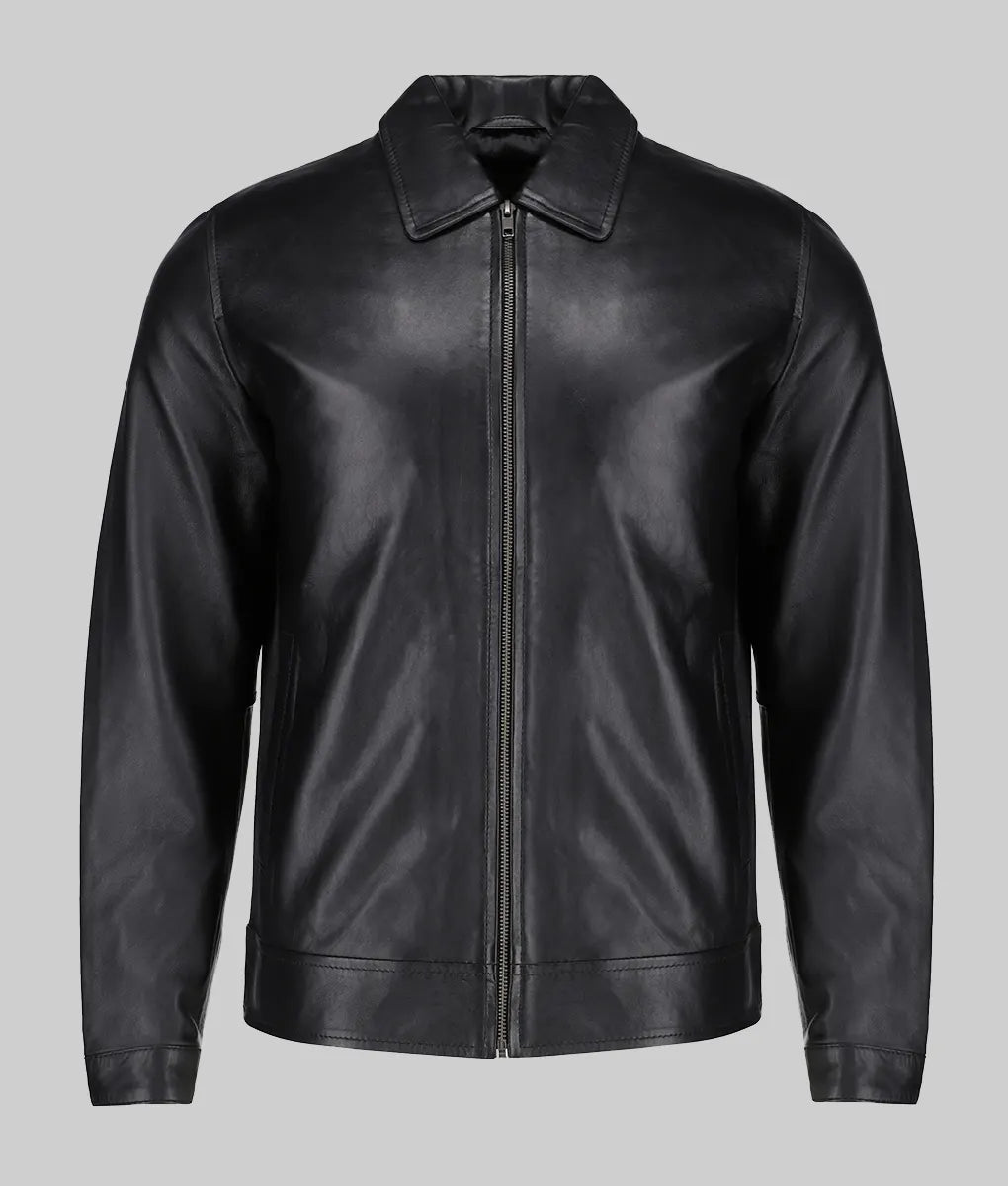 Bravo Men’s Classic Black Harrington Leather Jacket