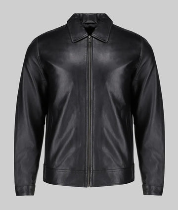 Bravo Men’s Classic Black Harrington Leather Jacket