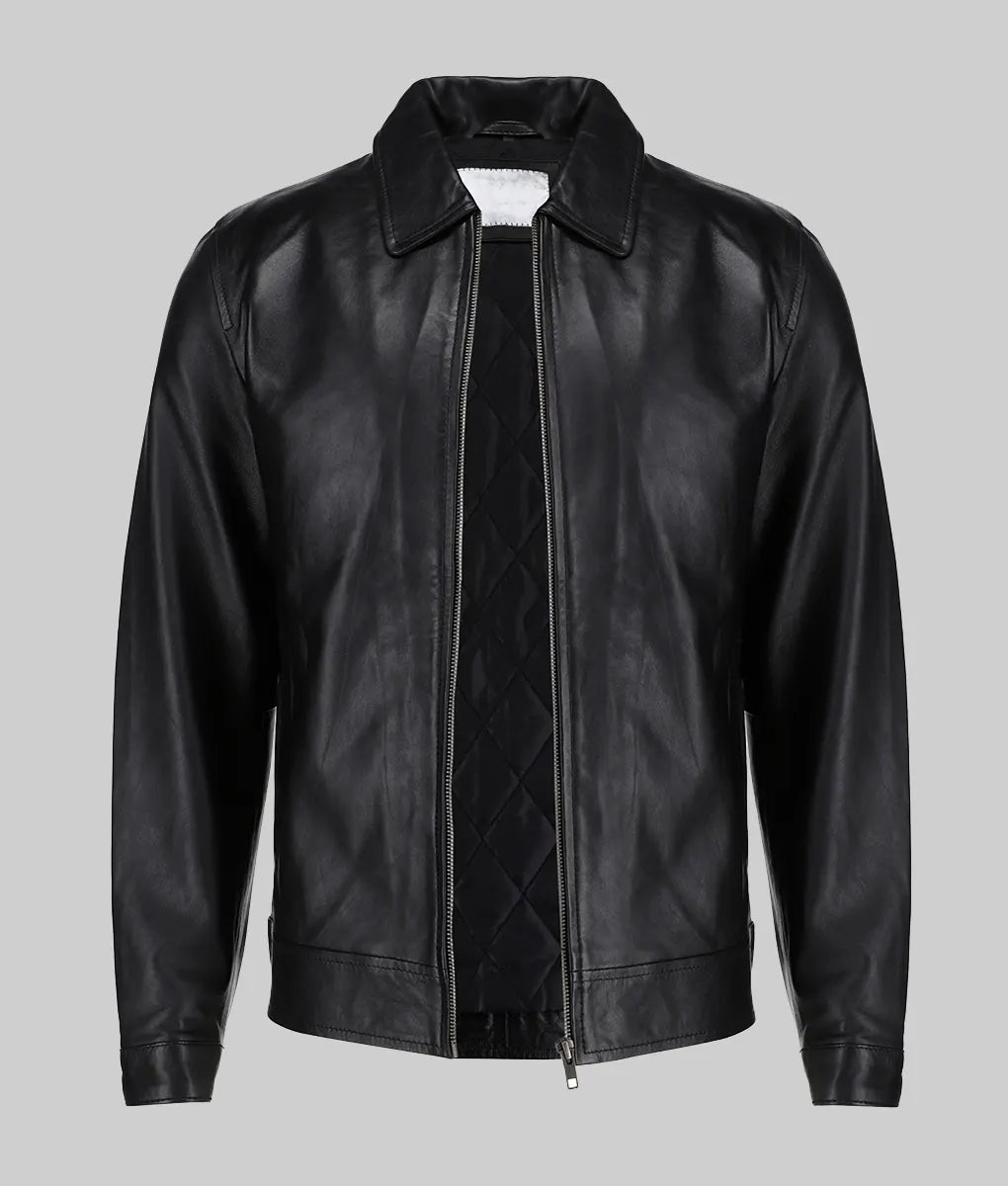 Bravo Men’s Classic Black Harrington Leather Jacket