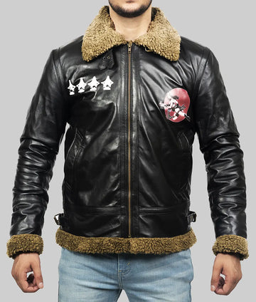 Connan Mens Black B-3 Bomber Leather Jacket