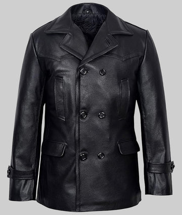 Danny Men’s Black Double Breasted Leather Peacoat