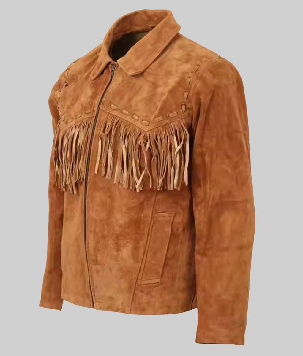 Danny Men’s Brown Western Style Fringed Leather Jacket