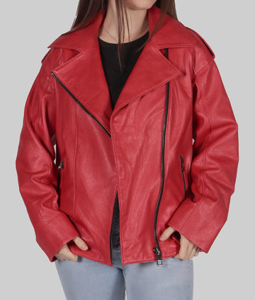Debra Womens Red Biker Leather Jacket