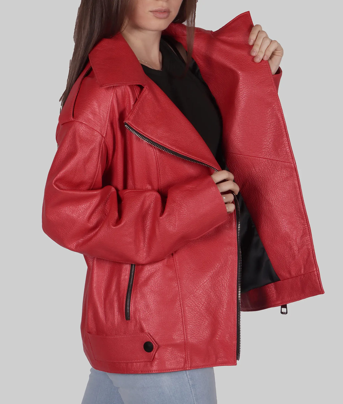 Debra Womens Red Biker Leather Jacket