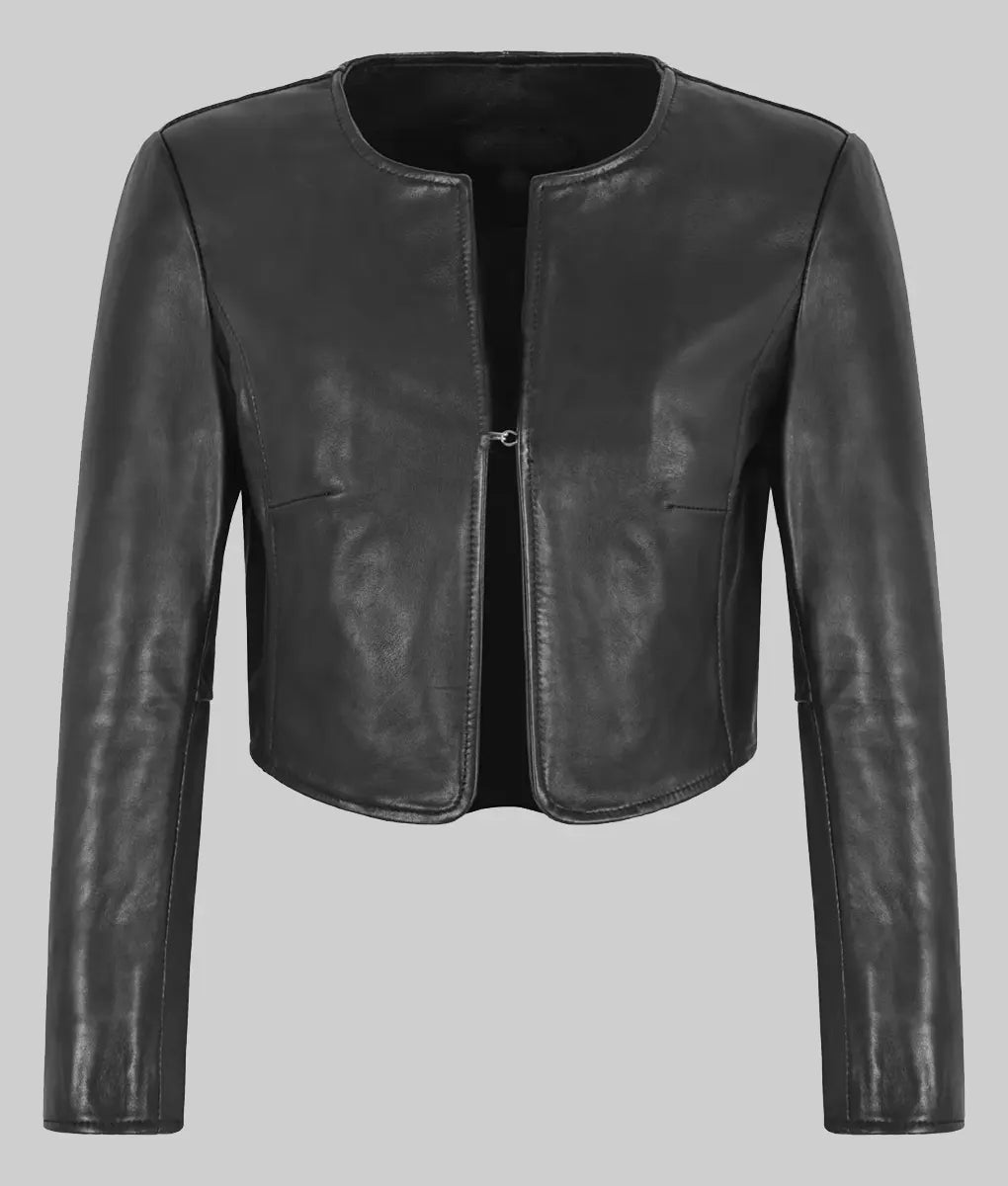 Emma Women’s Black Cropped Leather Jacket