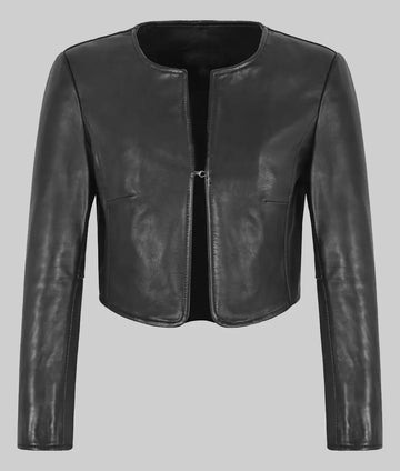 Emma Women’s Black Cropped Leather Jacket