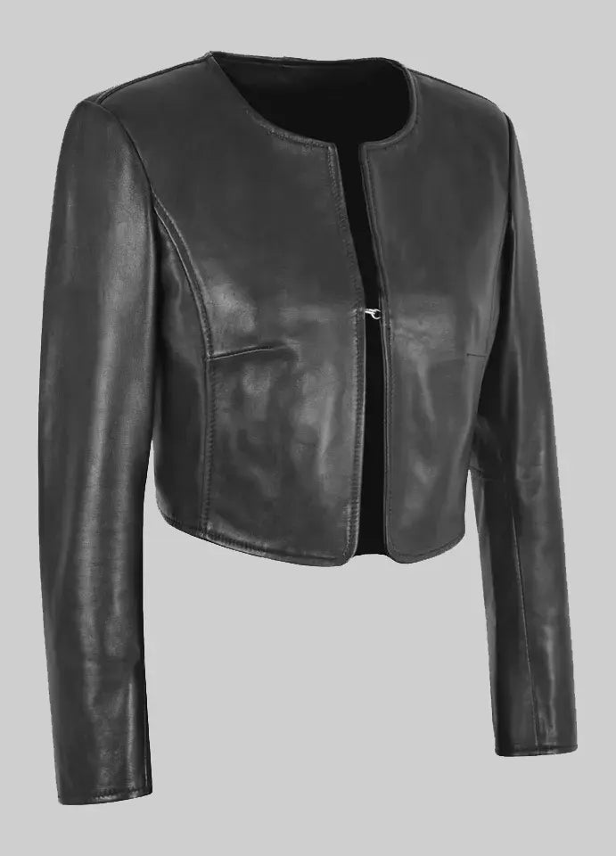 Emma Women’s Black Cropped Leather Jacket