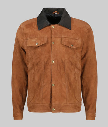 Francis Mens Cognac Leather Trucker Jacket