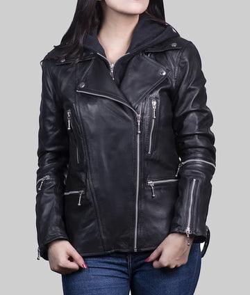 Freya Womens Black Biker Leather Jacket