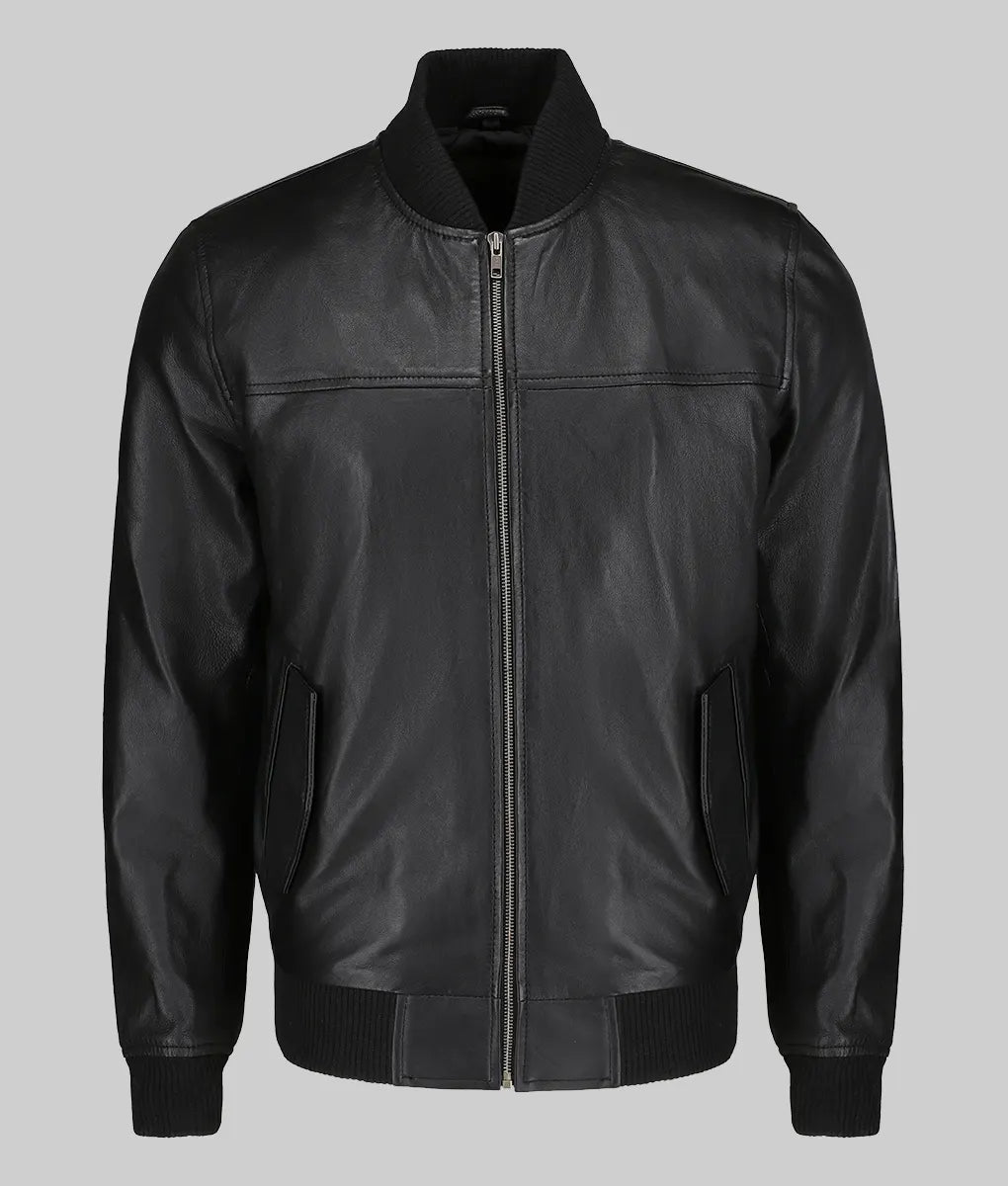 Bert Men’s Classic Fit Black Bomber Leather Jacket