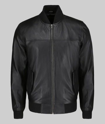 Bert Men’s Classic Fit Black Bomber Leather Jacket