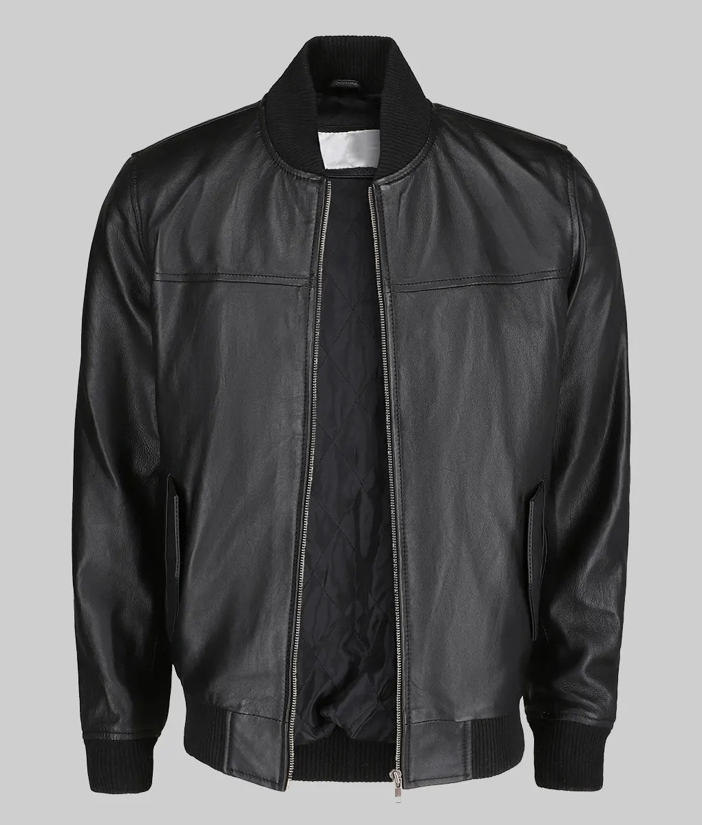 Bert Men’s Classic Fit Black Bomber Leather Jacket