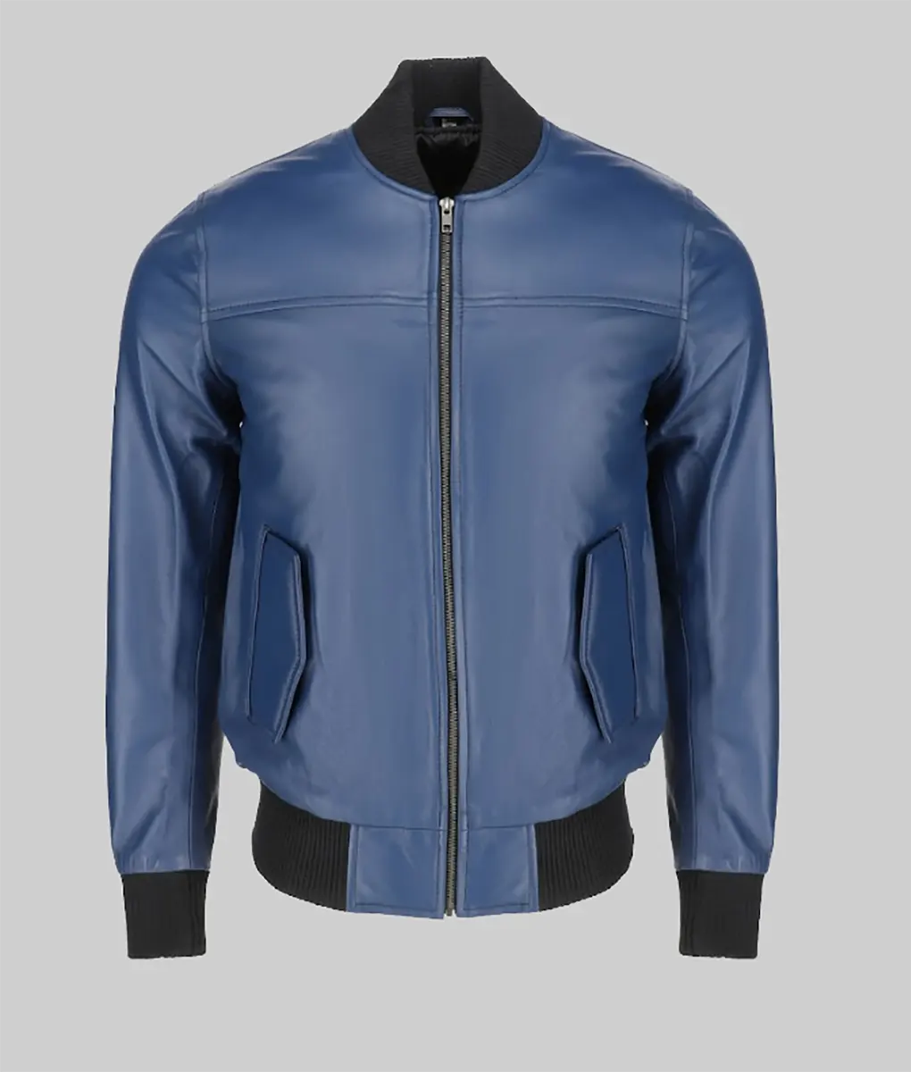 Bert Men’s Classic Fit Blue Bomber Leather Jacket