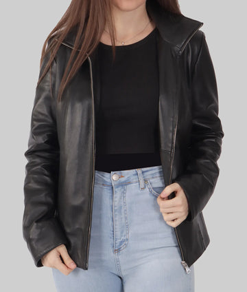 Ginna Womens Black Leather Jacket